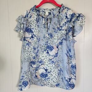 MAKE OFFER Joie Boho Peasant Blouse Ruffle Lightweight Floral Small Blue